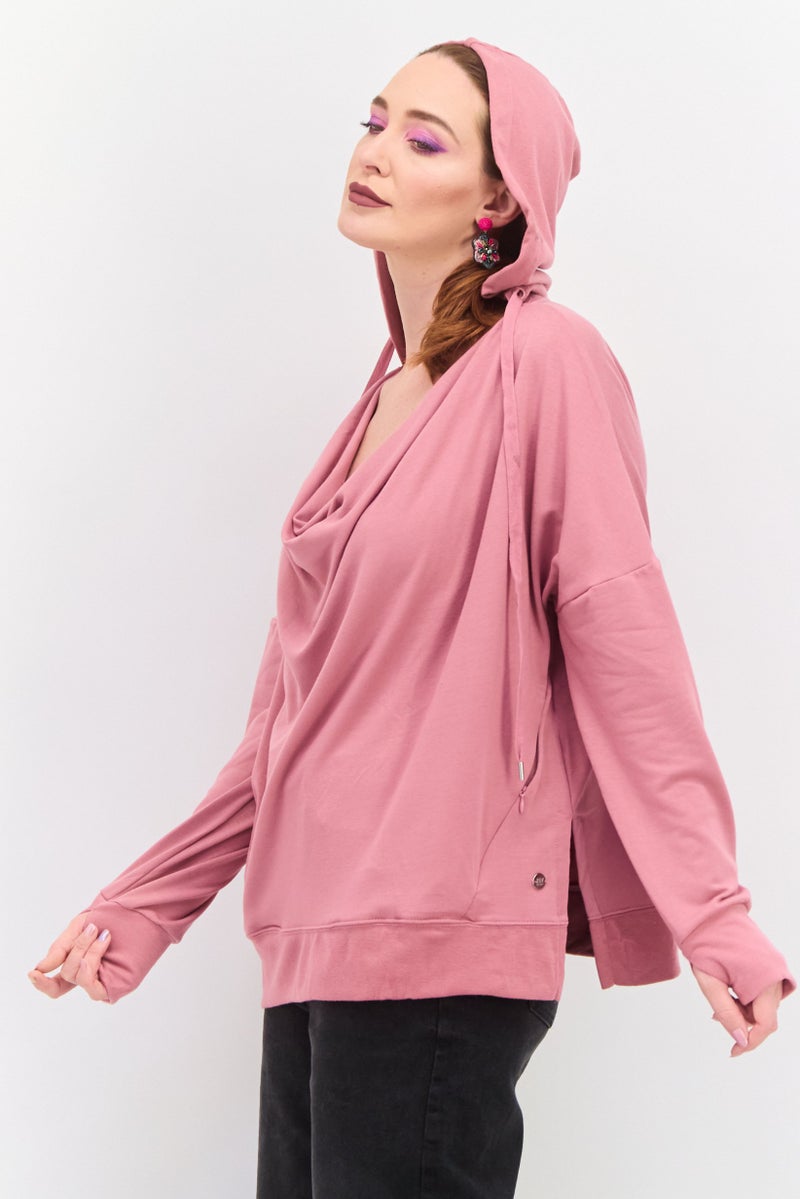 Jones New York هودي نسائي بأكمام طويلة سادة، وردي - Image 3